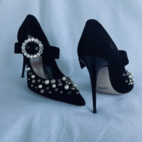 NWB Sebastian Milano Black Heels with Crystal Embellishments 9 US - Picture 6 of 16